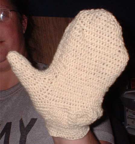 Front of the mitten, with the goofy parts in full view